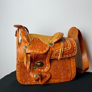 Vintage real leather mini saddle bag